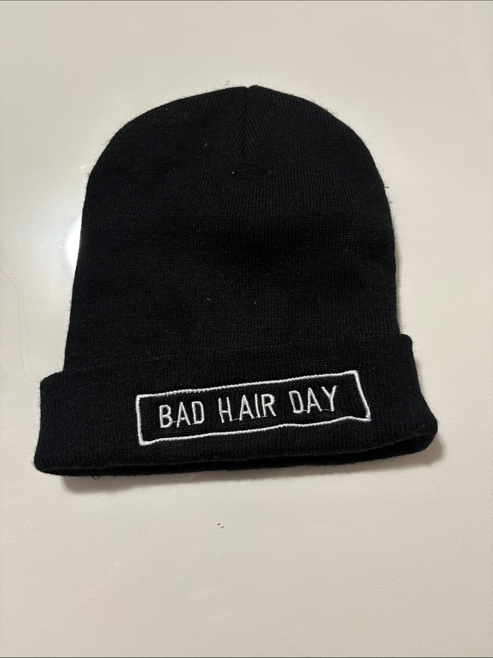 Bad Hair Day Black Knit Beanie